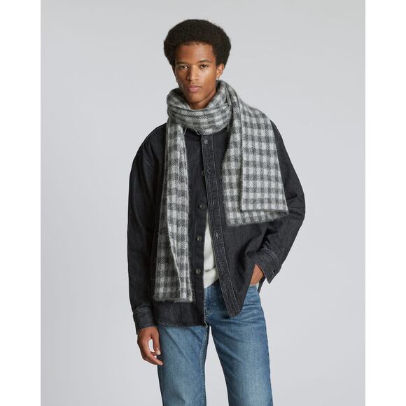 NWT Everlane Unisex The Alpaca Patterned Scarf Gray Buffalo Check One Size - Picture 1 of 8